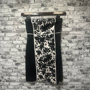 EUC New York & Company Black & White Strapless Dress Size 10